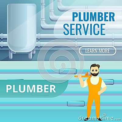 Plumbing banner set, cartoon style Vector Illustration