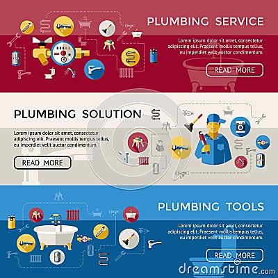 Plumbing Banner Set Vector Illustration