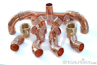 Plumbing copper connections Stock Photo