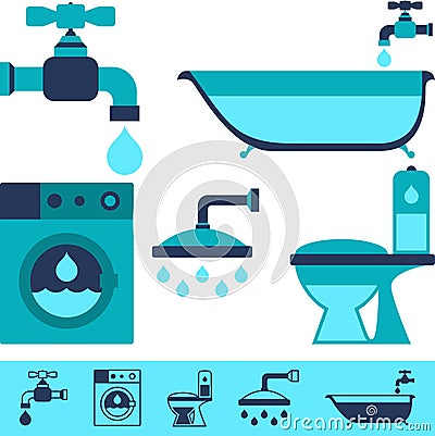 Plumbing equipment icons in flat design style Vector Illustration