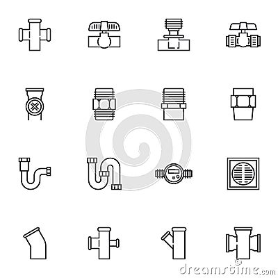 Plumbing equipment line icons set Vector Illustration