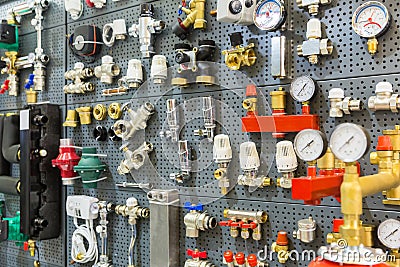 Plumbing equipment pressure sensors and thermostat Stock Photo