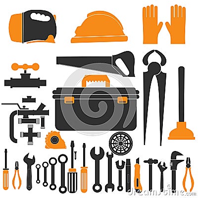 Plumbing equipment set. repair tools vector illustration. Vector Illustration