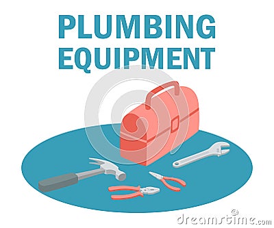 Plumbing Equipment Toolbox with Tools Kit Vector Illustration