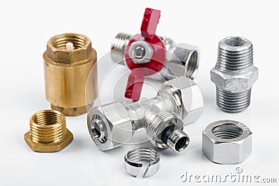 Plumbing equipment on white Stock Photo