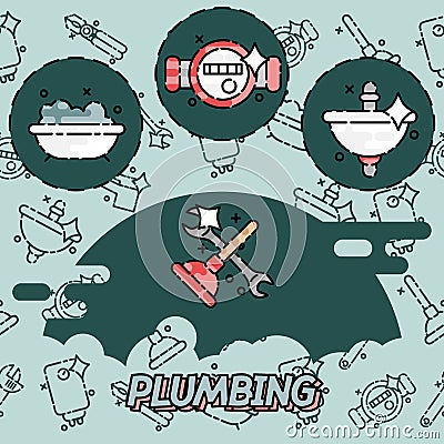 Plumbing flat concept icons Vector Illustration