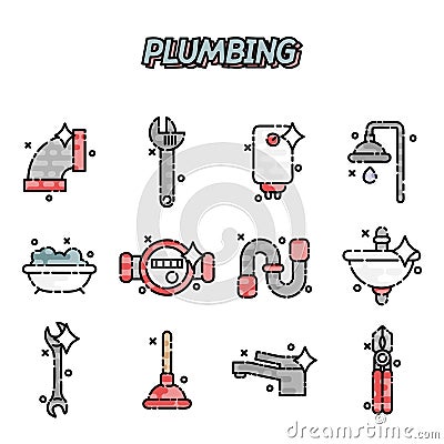 Plumbing flat concept icons Vector Illustration