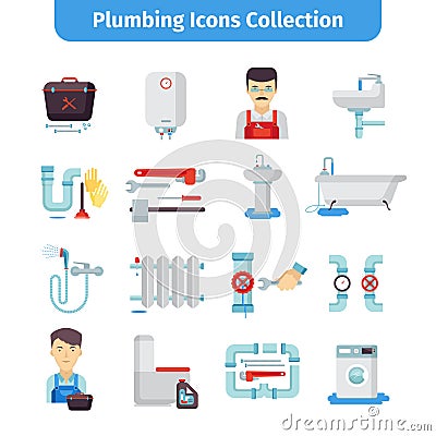 Plumbing Flat Icons Collection Vector Illustration