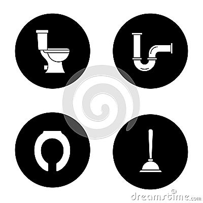 Plumbing glyph icons set Vector Illustration