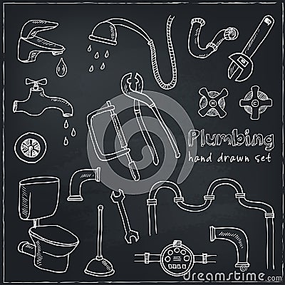 Plumbing hand drawn decorative icons set Vector Illustration