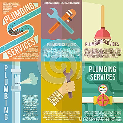 Plumbing icons composition poster Vector Illustration