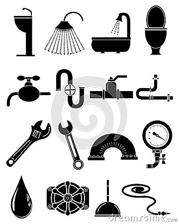 Plumbing icons set Vector Illustration