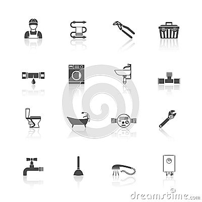 Plumbing icons set Vector Illustration