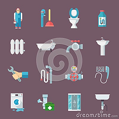 Plumbing icons set Vector Illustration