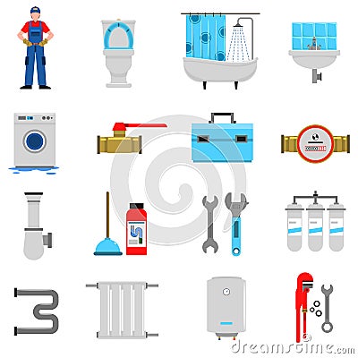 Plumbing Icons Set Vector Illustration