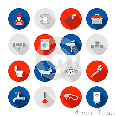 Plumbing icons set Vector Illustration