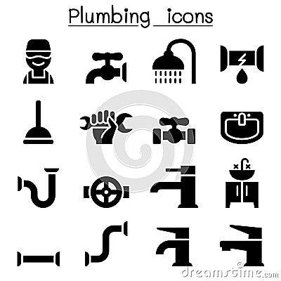 Plumbing icons set Vector Illustration