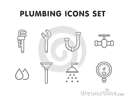 Plumbing line icons set Vector Illustration