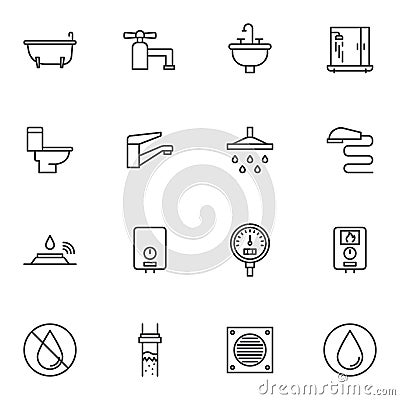 Plumbing line icons set Vector Illustration