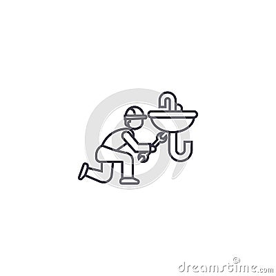 Plumbing maintenance vector line icon, sign, illustration on background, editable strokes Vector Illustration