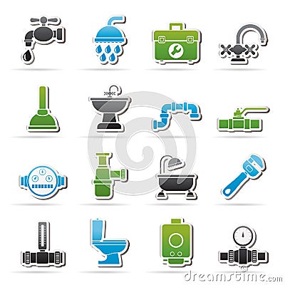 Plumbing objects and tools equipment icons Vector Illustration