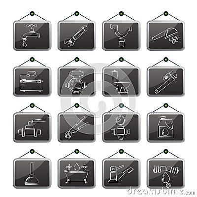 Plumbing objects and tools icons Vector Illustration