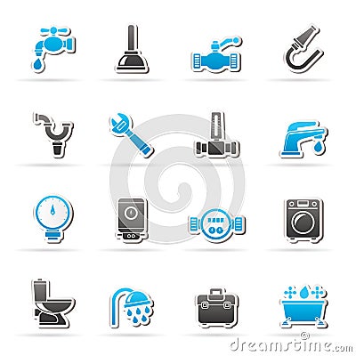 Plumbing objects and tools icons Stock Photo