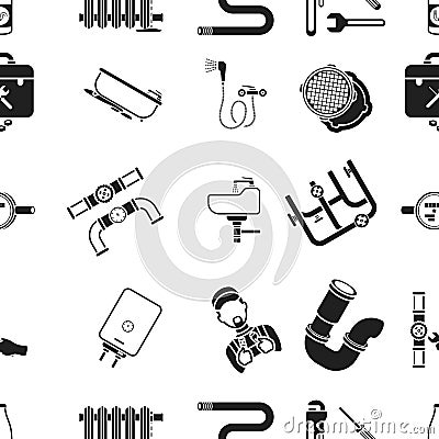 Plumbing pattern icons in black style. Big collection of plumbing vector symbol stock illustration Vector Illustration