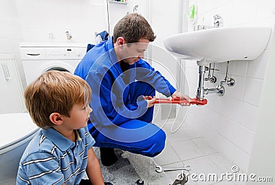 Plumbing repair sink Stock Photo