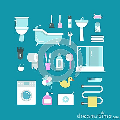 Plumbing, sanitary engineering, hygiene vector icons. Sink, toilet, piping, bathroom Vector Illustration