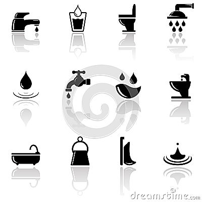 Plumbing sanitary engineering icons set Stock Photo