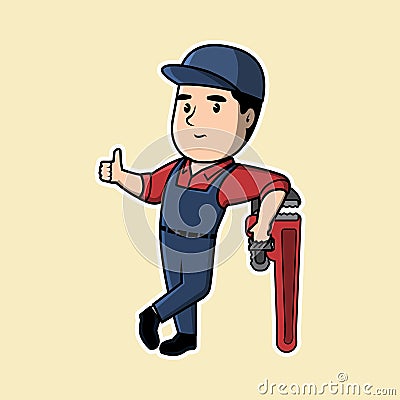 Plumbing service and maintenance logo. Plumber Characters standing with wrench. Retro cartoon Vector illustrations Vector Illustration
