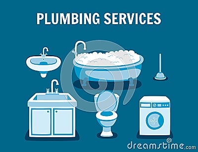 Plumbing Services Plumber Professional Work Vector Illustration