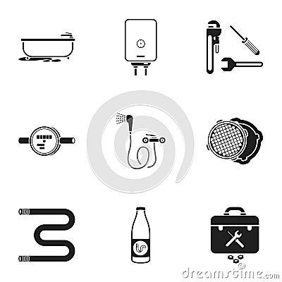 Plumbing set icons in black style. Big collection of plumbing vector symbol stock illustration Vector Illustration