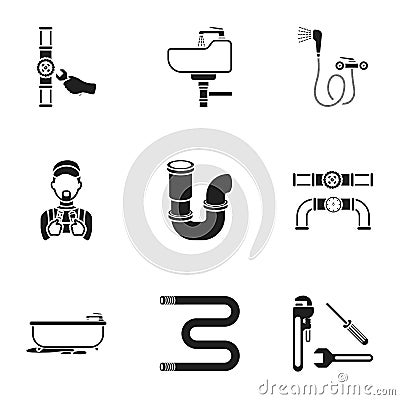 Plumbing set icons in black style. Big collection of plumbing vector symbol stock illustration Vector Illustration