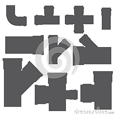 Plumbing. Sewer pipes. Fitting. Elements of the sewer system. Vector Illustration