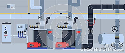 Plumbing system: pipes with valves, boiler flat style, vector illustration Vector Illustration