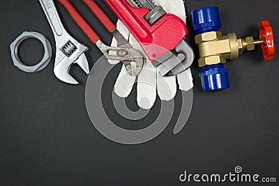 Plumbing tools and materials Stock Photo