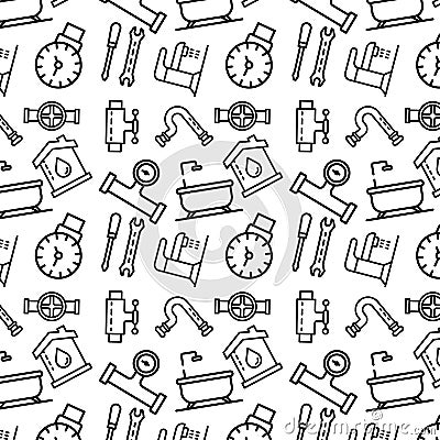 Plumbing tools pattern, outline style Vector Illustration