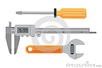 Plumbing tools set isolated in white copy space Vector Illustration