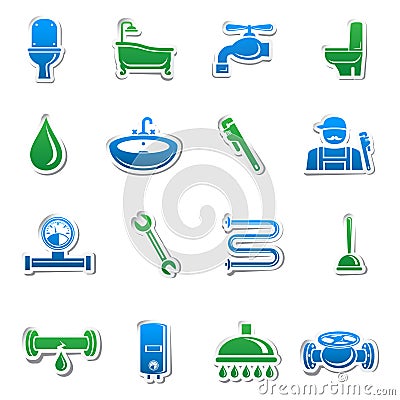 Plumbing tools sticker collection Vector Illustration