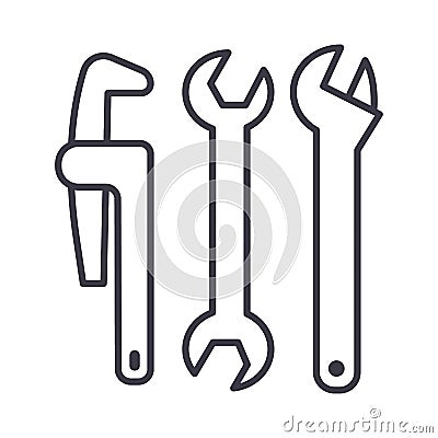 Plumbing tools vector line icon, sign, illustration on background, editable strokes Vector Illustration