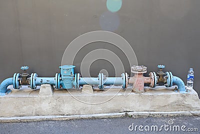 Plumbing valves and meters, water supply system in Bangkok, capital area Editorial Stock Photo