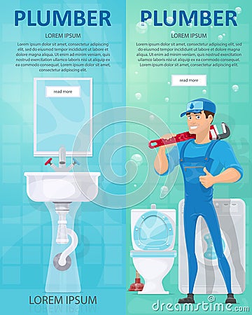 Plumbing Vertical Banners Vector Illustration