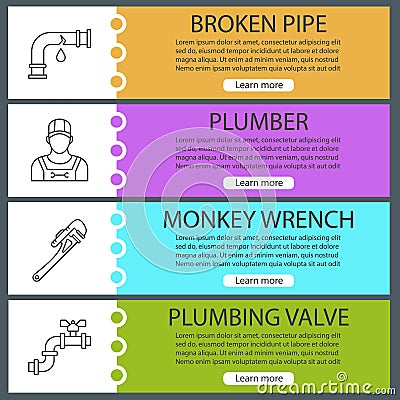 Plumbing web banner templates set Vector Illustration