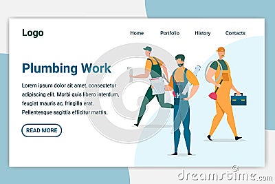 Plumbing Work Horizontal Banner. Service Center Vector Illustration