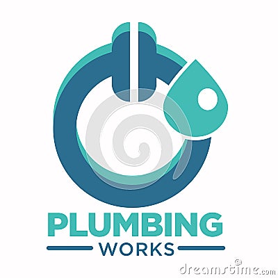 Plumbing works logo with toilet plunger and water drop Vector Illustration