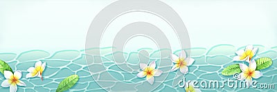 Plumeria floating on the water surface watercolor banner Cartoon Illustration