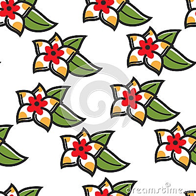 Plumeria Hawaiian symbol flower seamless pattern plant Vector Illustration