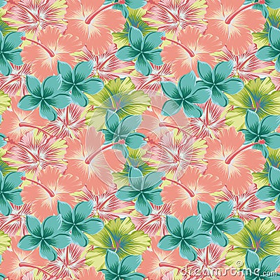 Plumeria hibiscus abstract color seamless background Vector Illustration